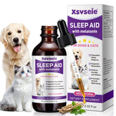 VOFANK Melatonin for Pets bottle pour showing easy dosing for calmer pets.