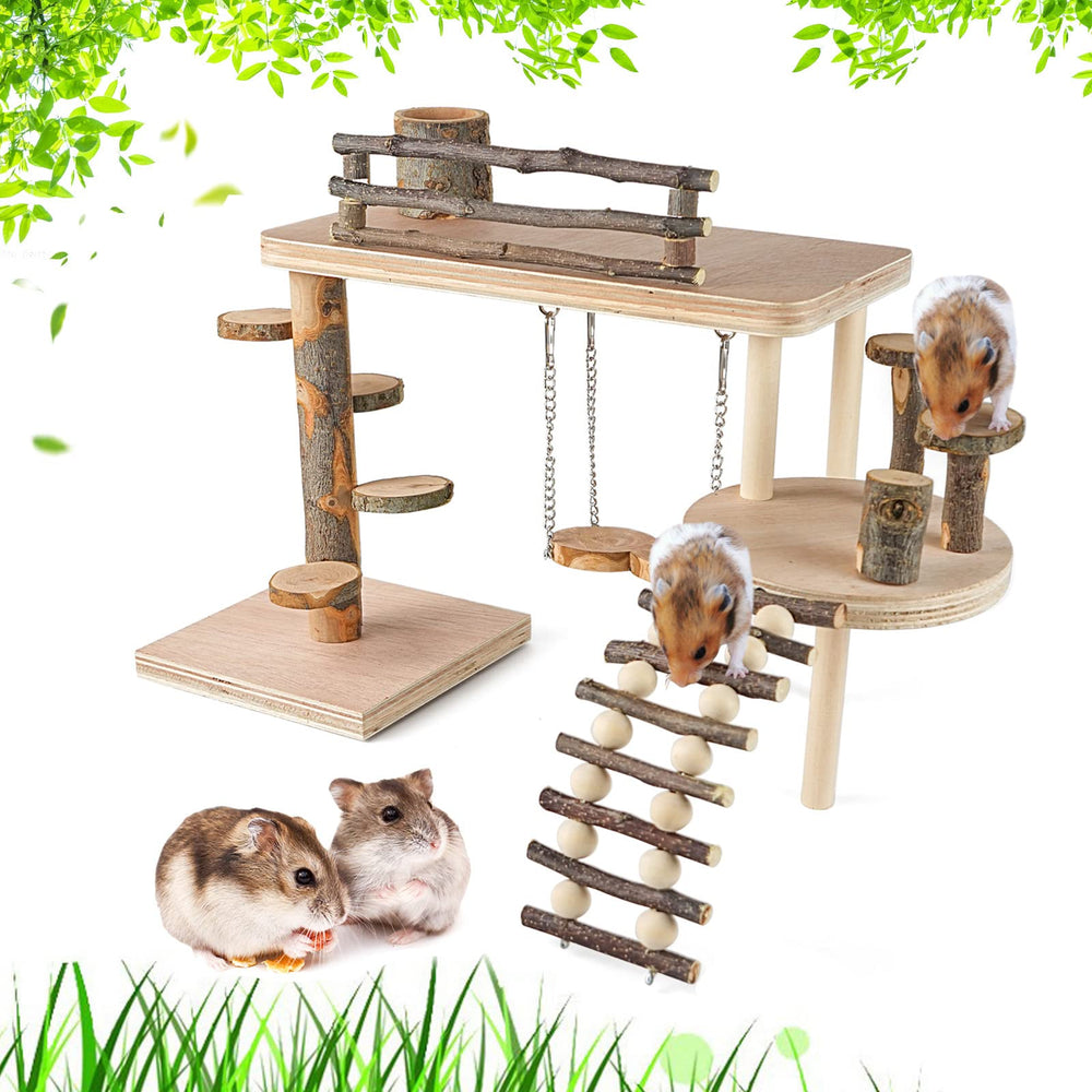 VolksRose wooden hamster playground platform showcases natural wood for safe climbing.