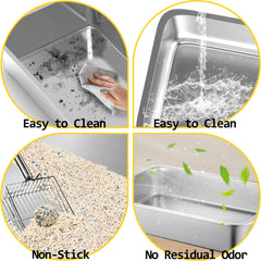 Volope stainless steel cat litter box edge close-up showcases smooth burr-free rolled edges.
