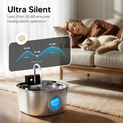 Voluas 3-2l capacity water tank highlighting less frequent refills for multi-cat homes