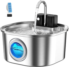 Voluas stainless steel cat fountain with flowing water encourages hydration.