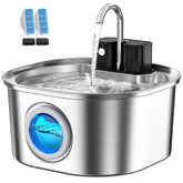 Voluas stainless steel cat water fountain front view showing durable design for indoor use
