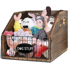 VOOTTOU dog toy bin large wooden chest with handle keeps toys organized