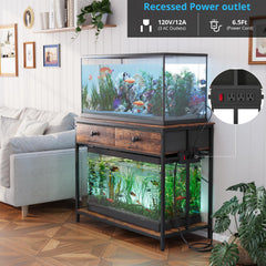 VOWNER stand drawers opened to reveal storage for tools and fish food