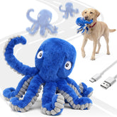 VOXGET interactive octopus toy on the floor featuring blue crinkle ball for engaging play.