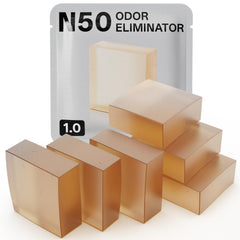Waatoos N50 odor eliminator bottle label shows its purpose for odor control.