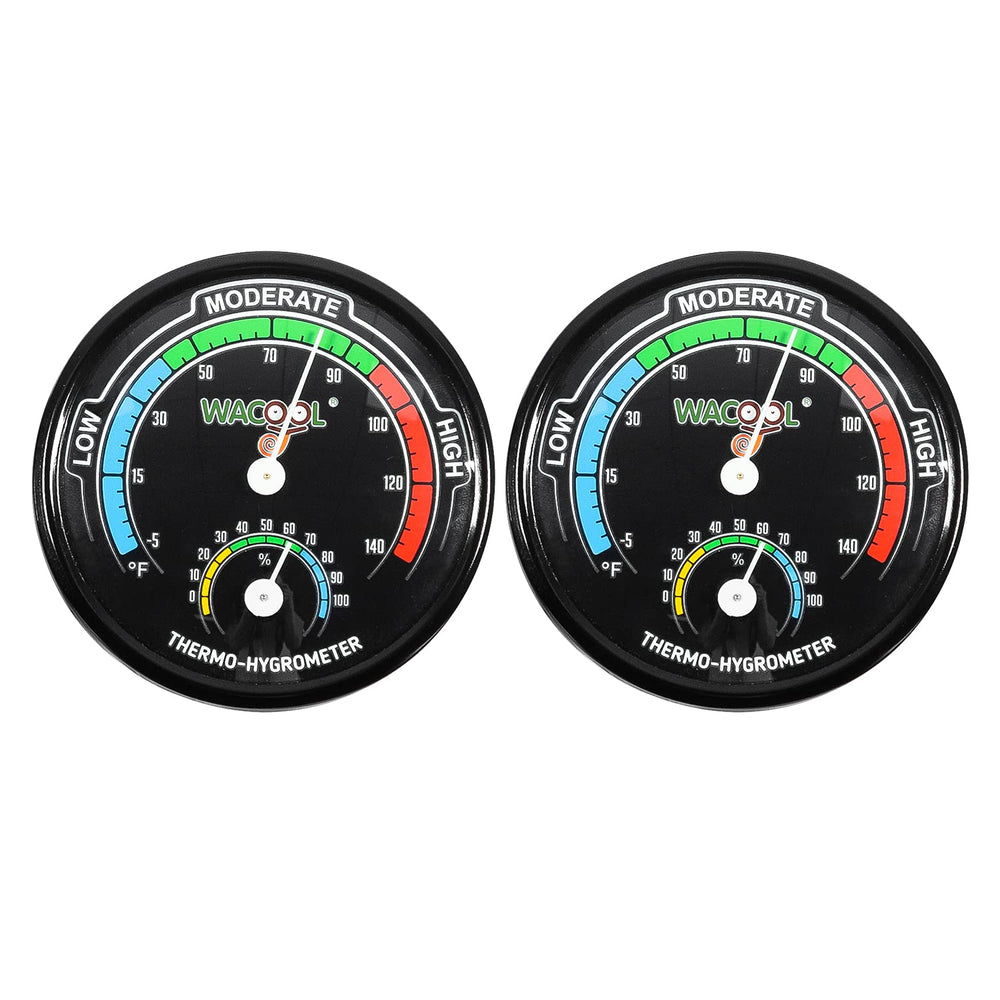 WACOOL mini analog thermometer hygrometer front view for precise terrarium readings.