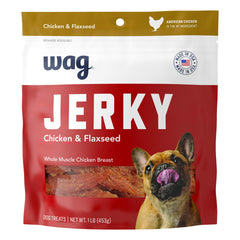 WAG packaging displays whole-muscle chicken jerky for premium dog treats