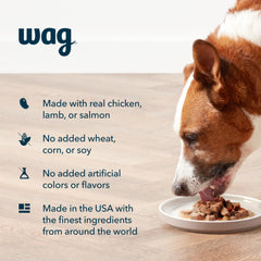 WAG Wet Dog Food Topper lamb stew in gravy pouch adds savory flavor.