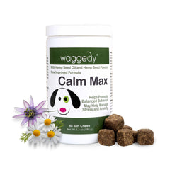 Waggedy Calm Max soft chews packshot, tasty calming treat for anxious dogs