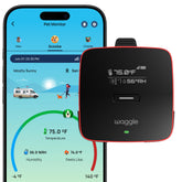 Waggle 4G temperature monitor installed in an RV showing real-time readings