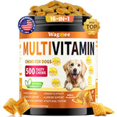 Wagmee 16-in-1 dog vitamins bottle supports daily canine wellness.