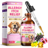 Wagmee Allergy Relief Drops bottle closeup for dogs, supporting skin and coat health.