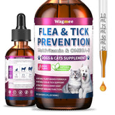 Wagmee bacon-flavored flea drops bottle for dogs and cats