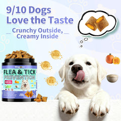 Wagmee dog flea tick chews serving dish shows daily administration