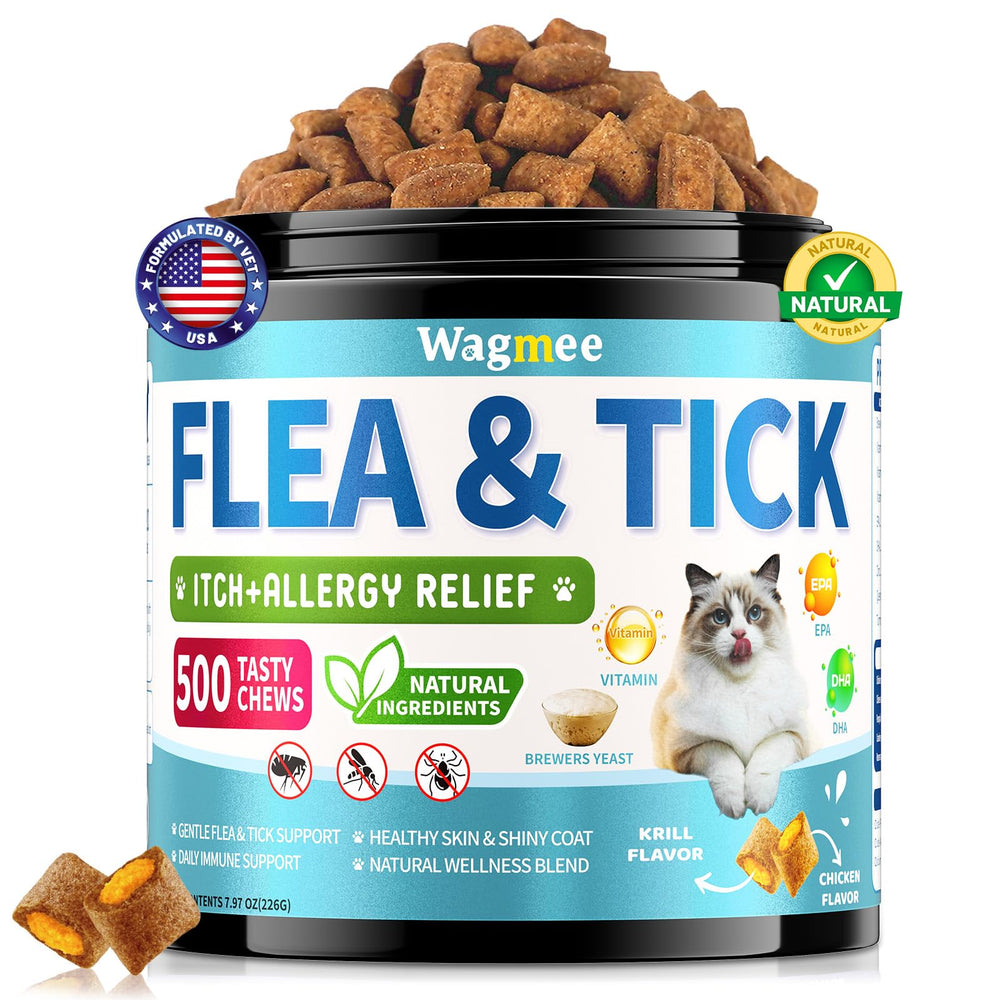 Wagmee natural cat flea chews pack supports daily skin and coat health