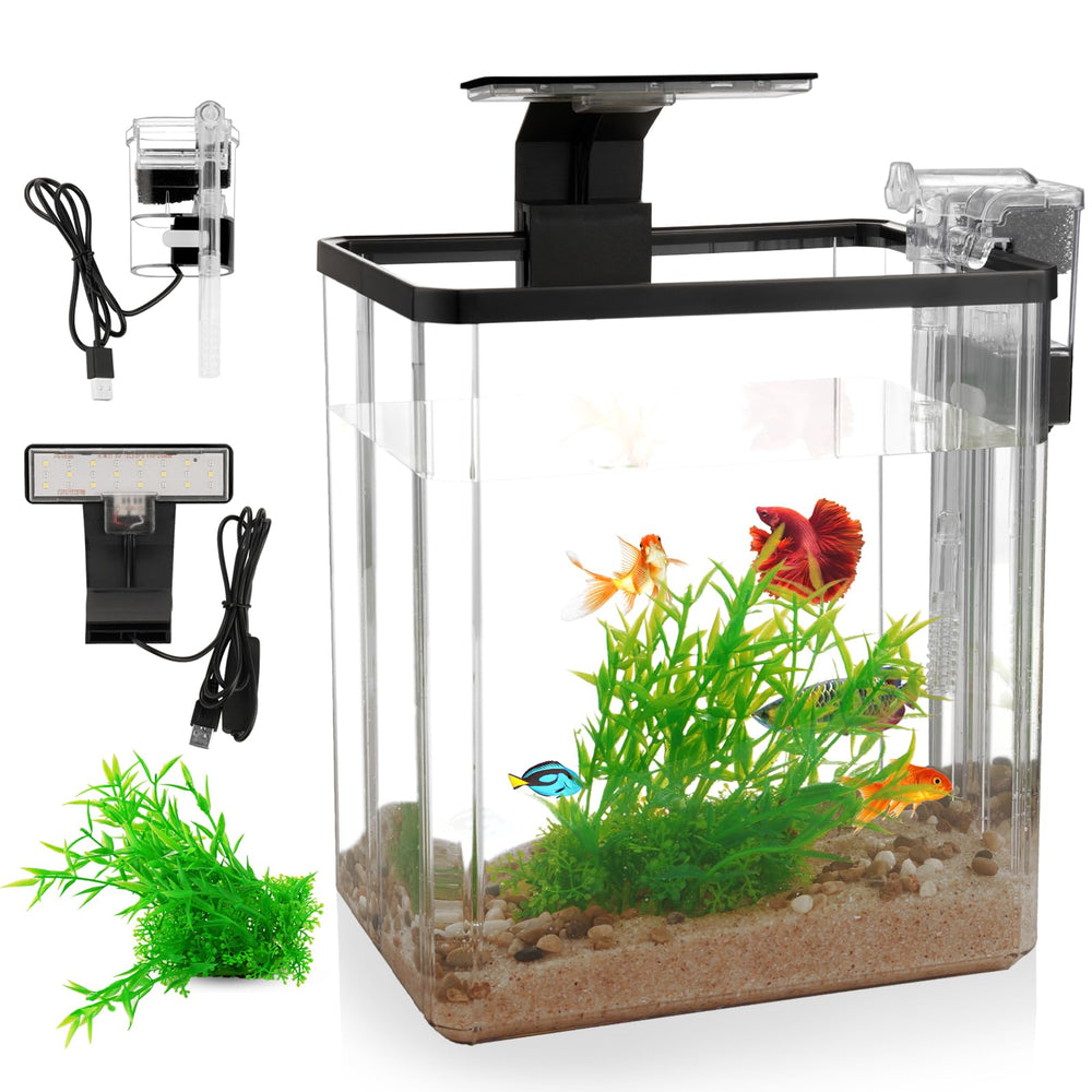 Wagrvuy 1.5-gallon aquarium kit for beginners in a compact living space