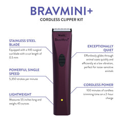 Wahl BravMini+ trimmer used on a horse muzzle for clean lines.