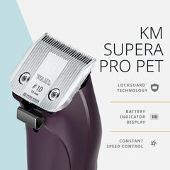 Wahl Pro Animal KM Supera cordless clipper with two batteries and long runtime.