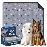 WanpeeGoo washable pee pad highlights a large 63x63 inch surface for training and protection.