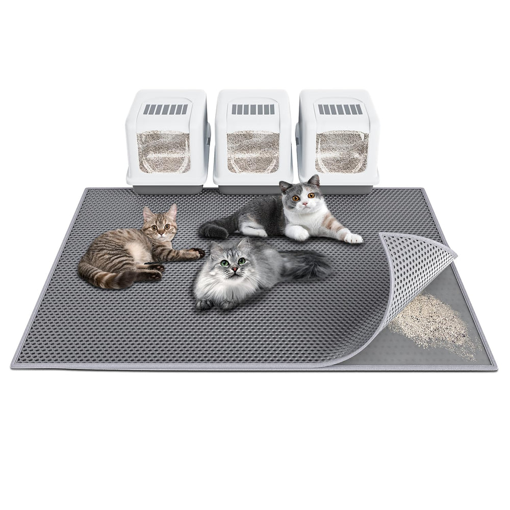 Waretary cat litter mat top view shows expansive 47x36 inch footprint for trapping.
