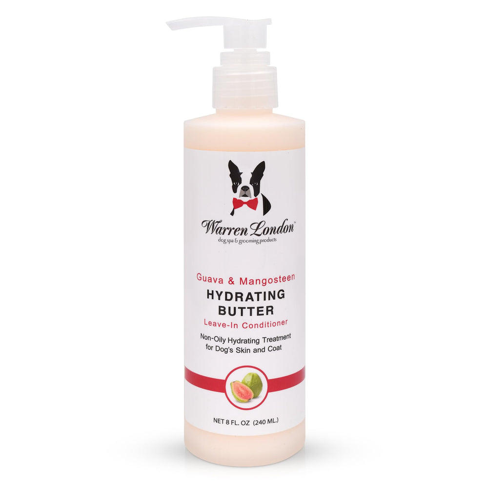 Warren London hydrating butter leave-in conditioner bottle for dogs adds moisture and shine