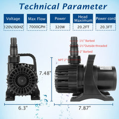 WaterRebirth 7000GPH pump heat sensor protects the motor during long runs.