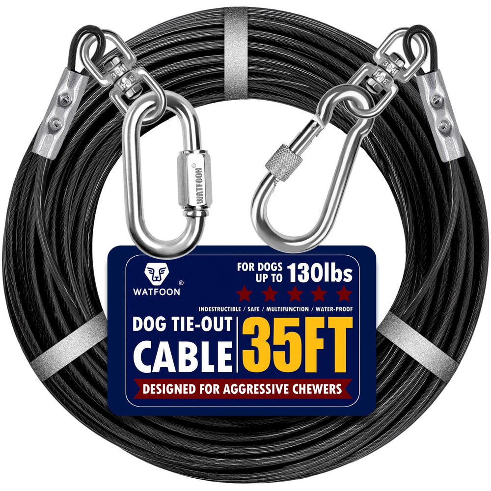 WATFOON 35ft dog tie out cable with rugged steel wire and PVC coating for durability.