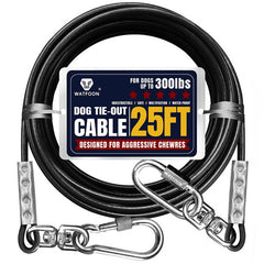 WATFOON tie-out cable 25ft black for safe outdoor mobility with large dogs.