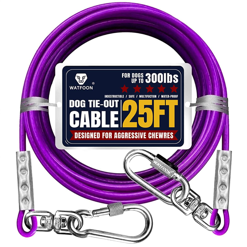WATFOON Tie-Out Cable 25ft purple for dogs, giving more roaming space with safety.