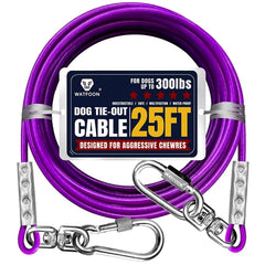 WATFOON Tie-Out Cable 25ft purple for dogs, giving more roaming space with safety.