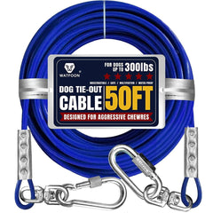Watfoon tie-out cable 50ft blue in yard offering outdoor freedom for dogs