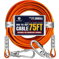 WATFOON tie-out cable 75ft length enables safe, roomy outdoor dog runs.