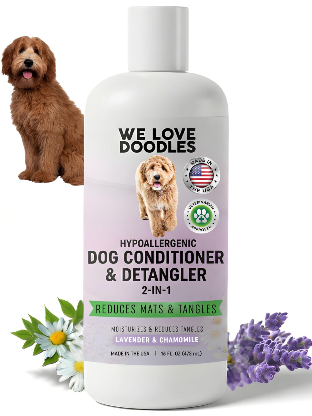 We Love Doodles 16oz bottle pour: easy conditioning for a smooth, manageable coat.