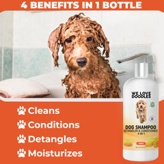 We Love Doodles Mango after-bath dog with soft, clean coat.