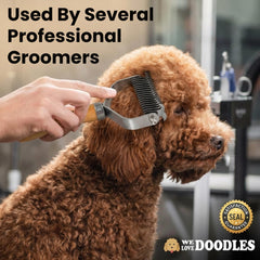 We Love Doodles ergonomic wooden handle provides secure grooming grip