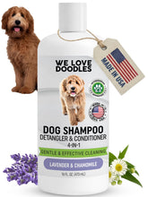 We Love Doodles Lavender dog shampoo 16oz bottle ready for bath time