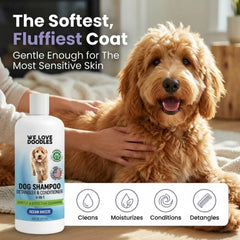 We Love Doodles Ocean Breeze product with brush hint for smooth coat care