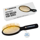 We Love Doodles pin brush for dogs glides through fur, detangling gently.