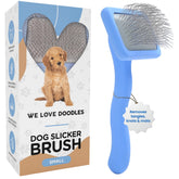 We Love Doodles slicker brush with ergonomic grip for comfortable grooming sessions