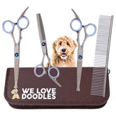 We Love Doodles straight dog grooming scissor blade for precise trims.