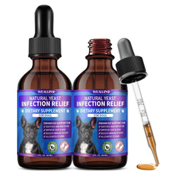 WEALLIN bacon-flavored drops bottle supporting gentle yeast balance in dogs.