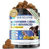 WEALLIN Dog Vitamins bottle closeup highlighting premium multivitamin for joints and coat