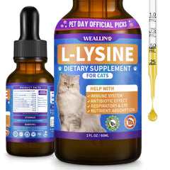 WEALLIN L-Lysine for cats bottle promoting easy daily immune support.
