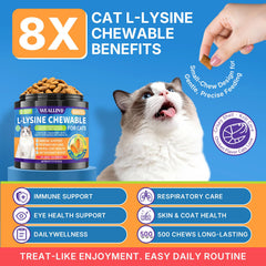 WEALLIN L-Lysine chews for cats, chicken flavor, appealing daily treat.