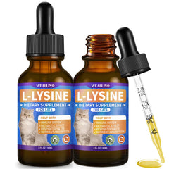 WEALLIN L-lysine cat bottle shown for easy daily dosing and immune support