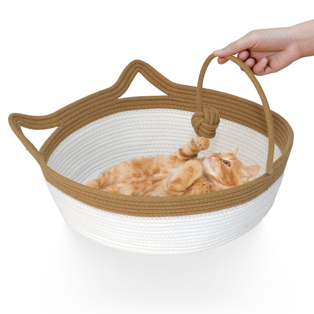 WEAVELYRICS cotton rope cat bed round shape offers cozy nap spot for cats
