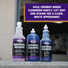 Weaver Livestock Whitening Shampoo brightening action on a white coat with noticeable sheen