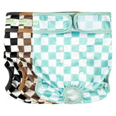 Wegreeco checkerboard green diaper close-up showing soft fabric and secure fit.
