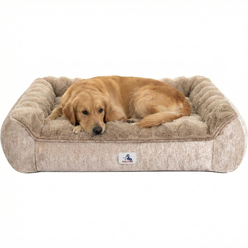 Welfibr dog bed hero taupe illustrates a cozy resting place for small dogs.